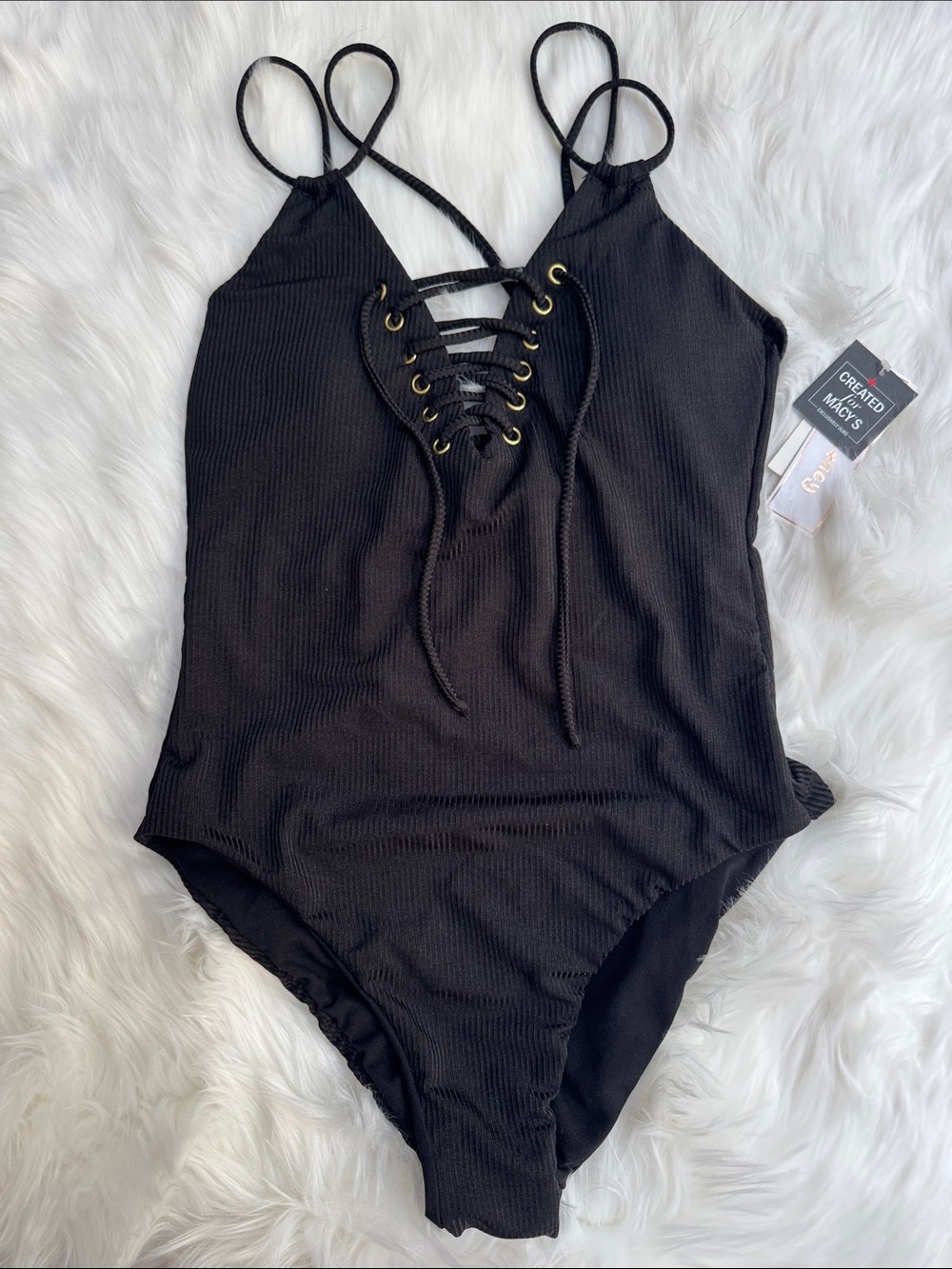 Hula Honey Black Lace-Up One-Piece Swimsuit